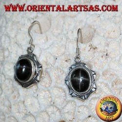 Boucles d'oreilles en argent avec étoile noire ovale Diopside étoilé, fait main