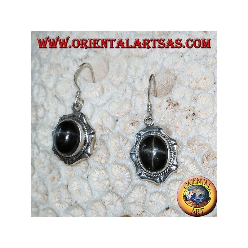 Orecchini in argento con Black star  ovale (Diopside stellato) fatto a mano