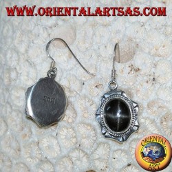 Boucles d'oreilles en argent avec étoile noire ovale Diopside étoilé, fait main