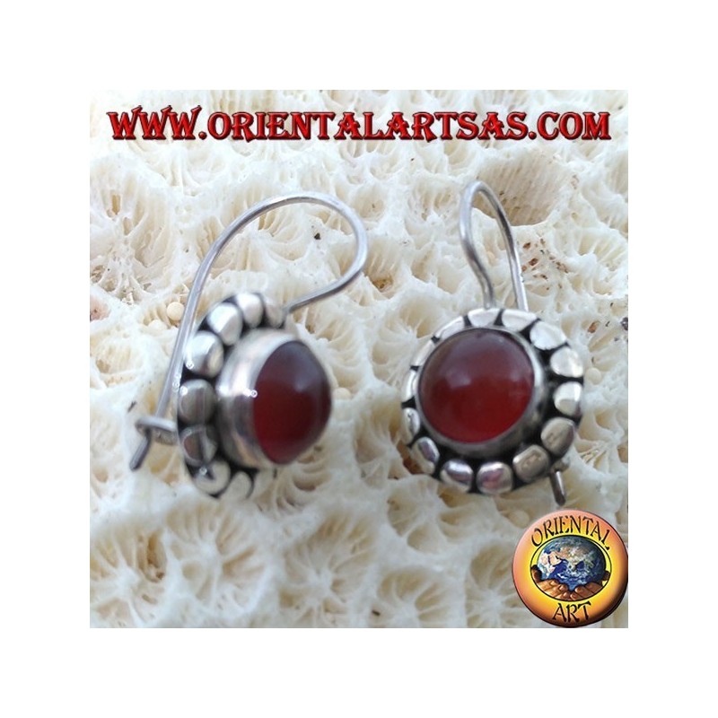 Silver earrings with round carnelian with studs