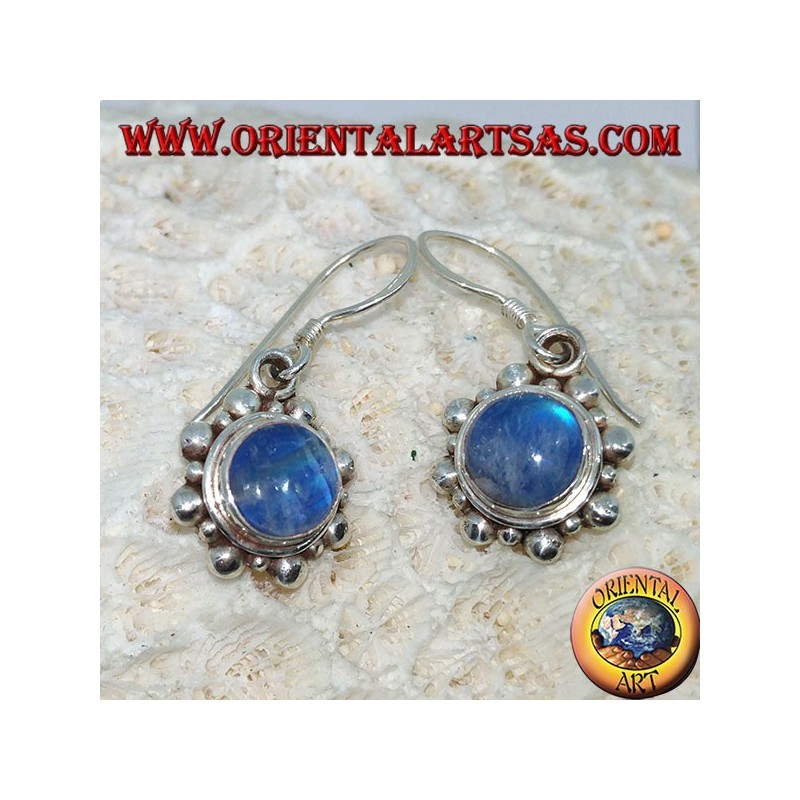 Silver earrings with round blue Labradorite
