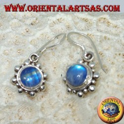 Pendientes de plata con labradorita azul redonda.