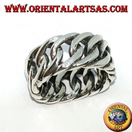 Silver ring with a large rigid chain