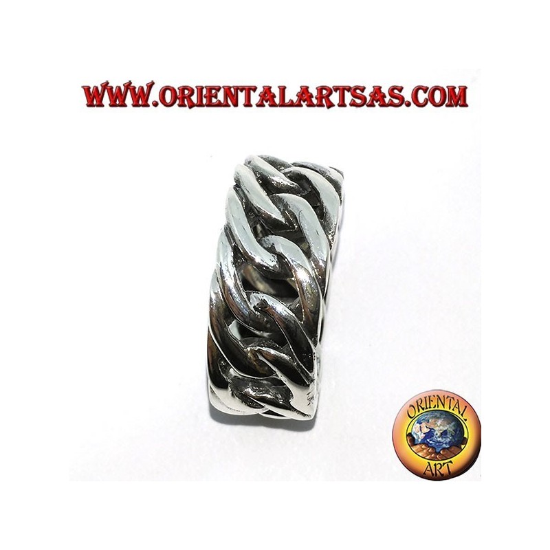 Silver ring with a large rigid chain