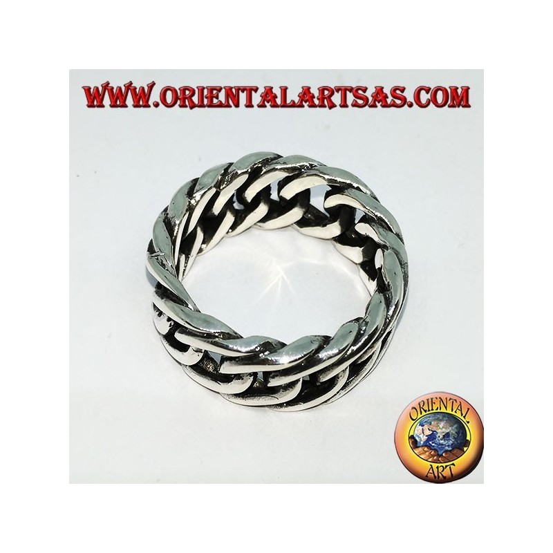 Silver ring with a large rigid chain