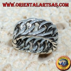 Silver ring with a large rigid chain