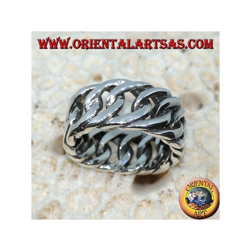 Anello in argento a catena rigida grande