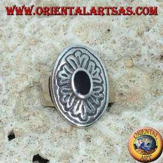 Silberring mit ovalem Onyx und breiter Einlage