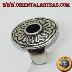 Silver ring with oval onyx and wide inlaid border