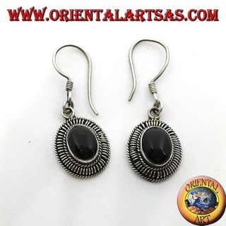 Boucles d'oreilles en argent avec onyx ovale