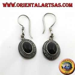 Handmade silver earrings with oval onyx