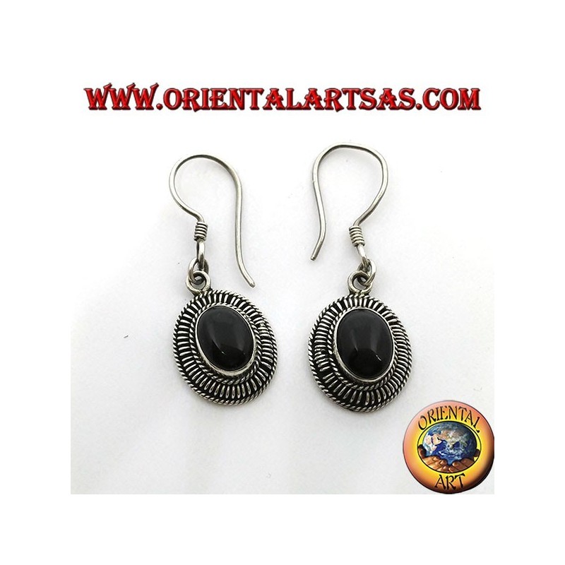 Handmade silver earrings with oval onyx