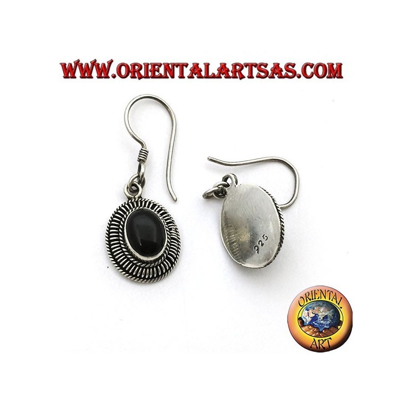 Handmade silver earrings with oval onyx