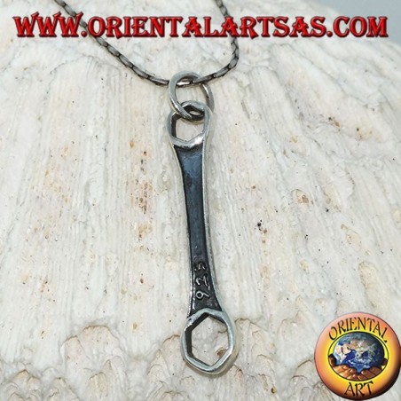 Ciondolo in argento, chiave ad anelli esagonale da meccanico