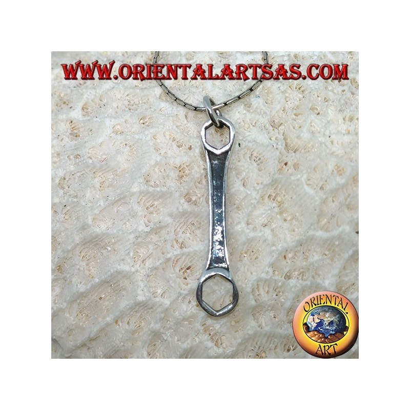 Colgante de plata, llavero mecánico hexagonal.