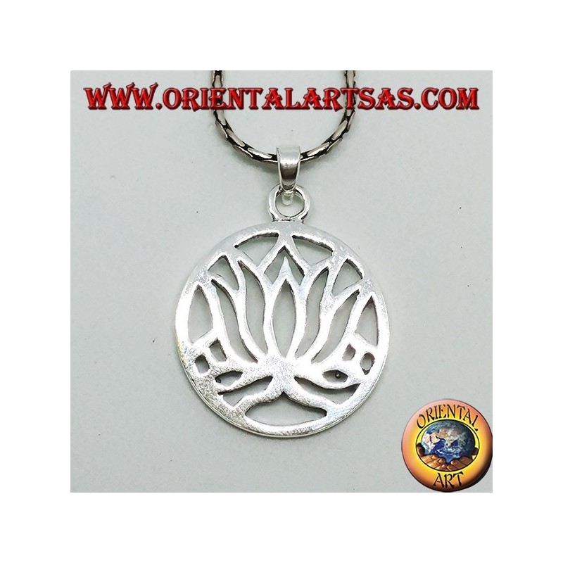 Simple silver pendant with lotus flowers in the circle