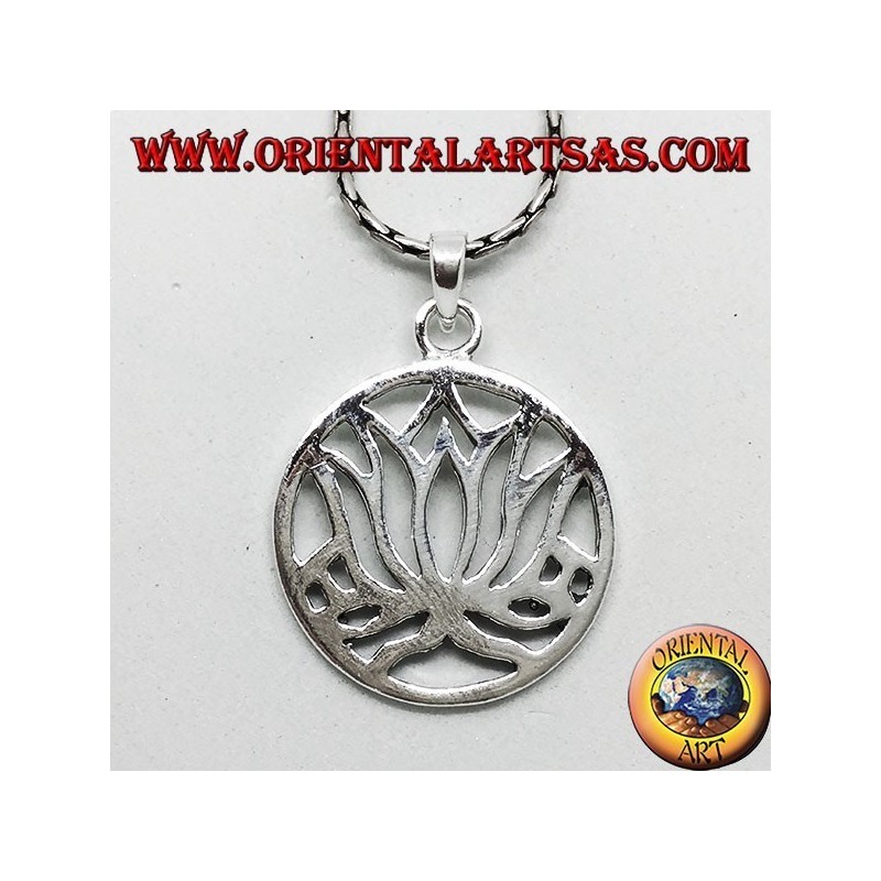 Simple silver pendant with lotus flowers in the circle