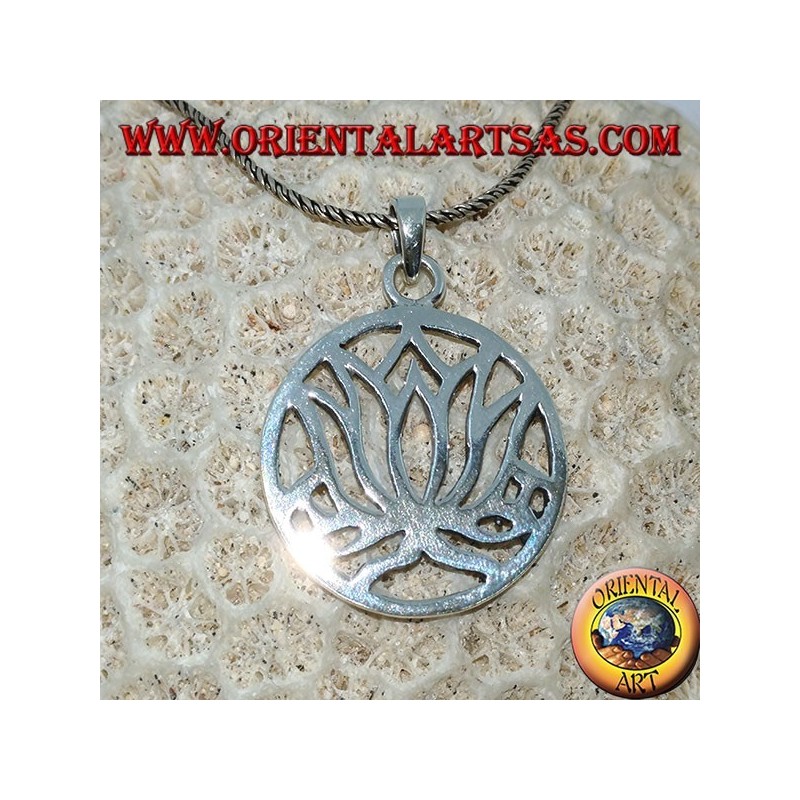 Simple silver pendant with lotus flowers in the circle