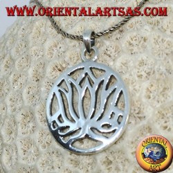Simple silver pendant with lotus flowers in the circle