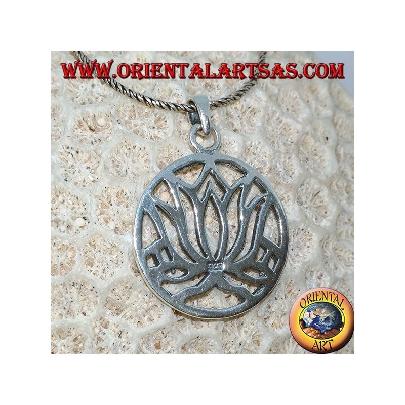 Simple silver pendant with lotus flowers in the circle