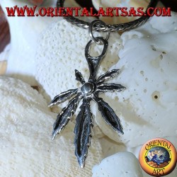Silver pendant of a marijuana leaf