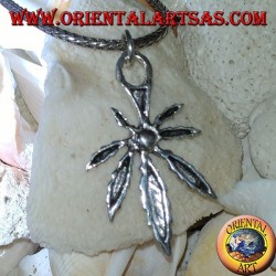 Silver pendant of a marijuana leaf