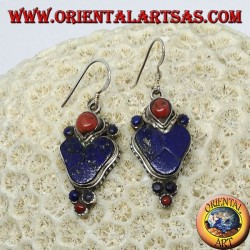 Pendientes de plata con lapislázuli y coral (Pendiente típico nepalí en el corazón)