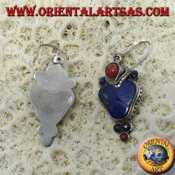 Silver earrings with lapis lazuli and coral (Typical Nepalese earring in heart)
