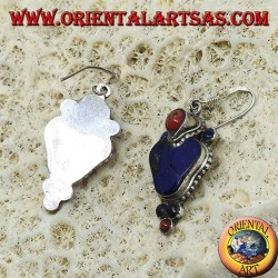 Pendientes de plata con lapislázuli y coral (Pendiente típico nepalí en el corazón)