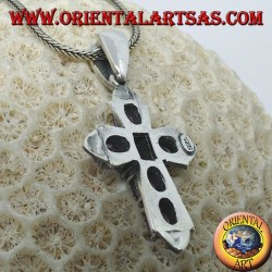 Colgante de plata con forma de cruz con marcassites y seis amatistas.