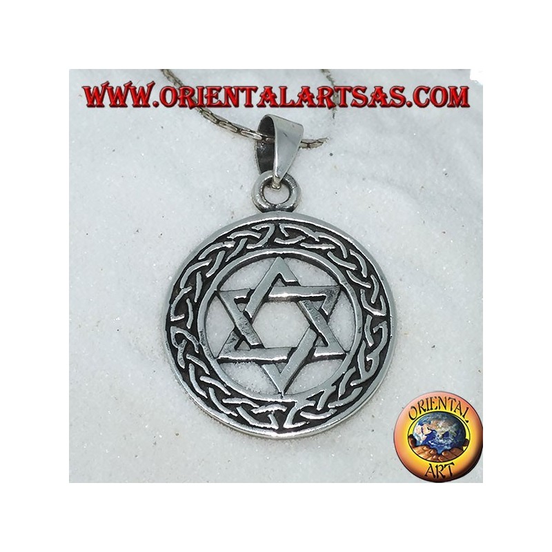 Silberner Davidstern Anhänger im Kreis mit Knoten