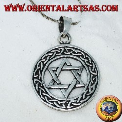 Silver Star of David pendant in the circle with knot