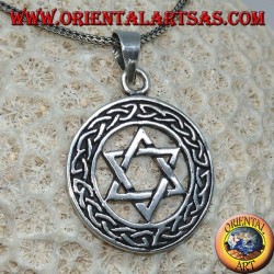 Silver Star of David pendant in the circle with knot