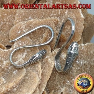 Silver hook earrings in the shape of a cobra (snake)