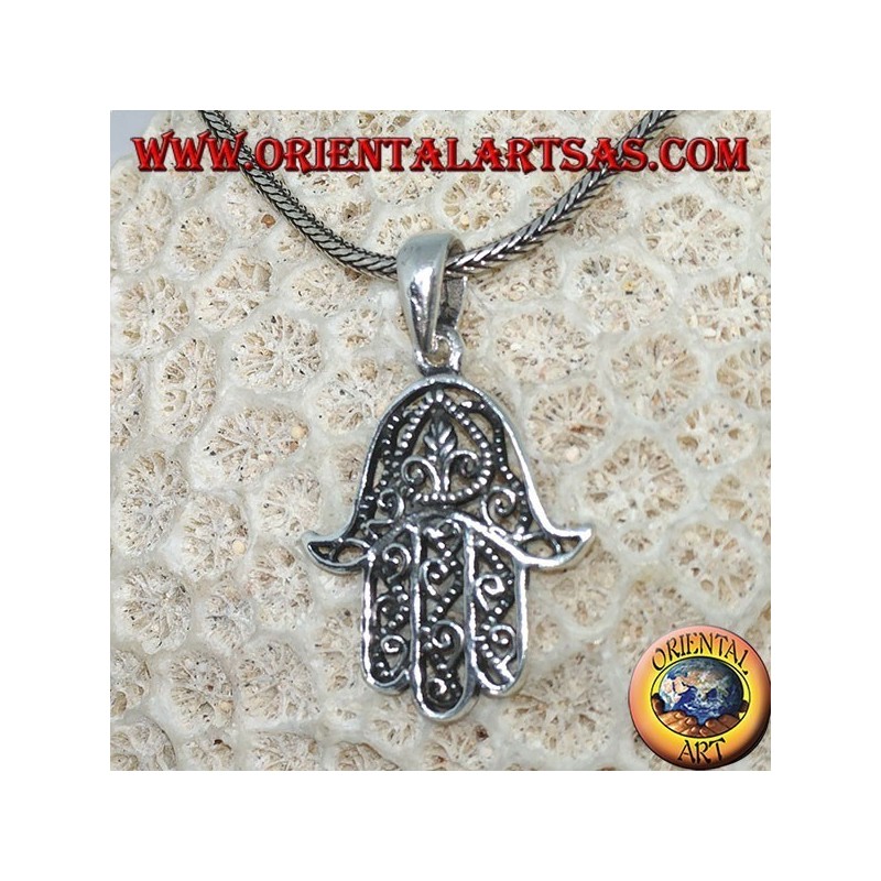 Silberanhänger in Form einer Hand von Fatima hamsa
