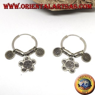 Orecchini in argento a cerchio tribali (Karen) con pendenti