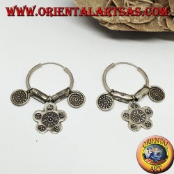 Silver tribal circle earrings (Karen) with pendants