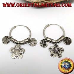 Silver tribal circle earrings (Karen) with pendants