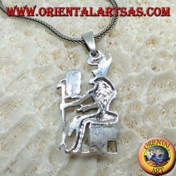 Ciondolo in argento del dio  Horus seduto sul trono