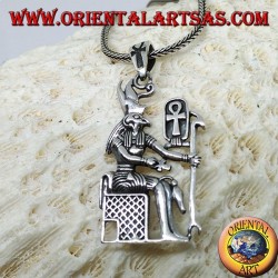 Silver pendant of the god Horus sitting on the throne