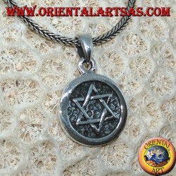 Silver medal pendant with low relief star of David