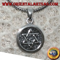 Silver medal pendant with low relief star of David