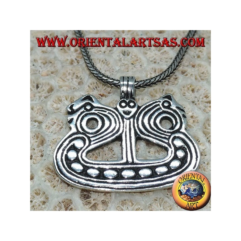 Pendentif en bateau argenté avec dragons Drakkar Viking