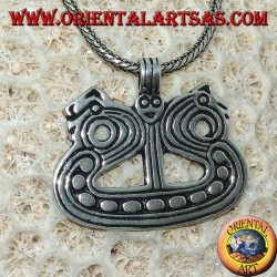 Pendentif en bateau argenté avec dragons Drakkar Viking