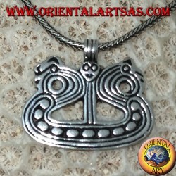 Pendant in silver ship with Viking Drakkar dragons