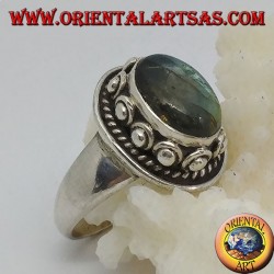 Silver ring with oval labradorite and stud set
