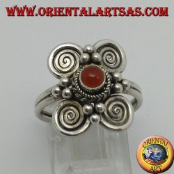 Silberring mit rundem Karneol und 4 Spiralen