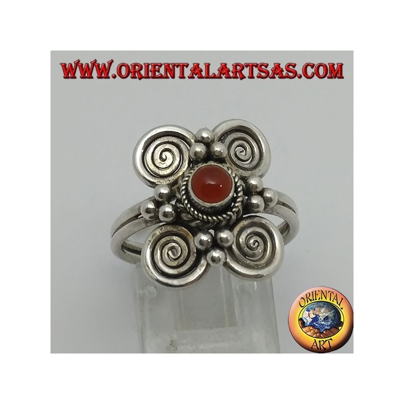 Bague en argent avec cornaline ronde naturelle