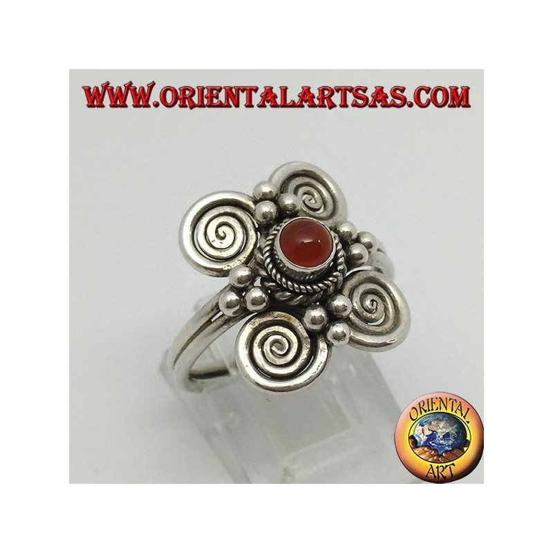 Bague en argent avec cornaline ronde naturelle