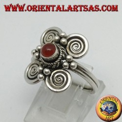 Silberring mit rundem Karneol und 4 Spiralen